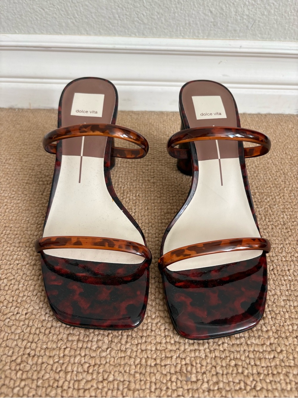 NEW Dolce Vita Tortoiseshell Block Heel Slide Sandals in Brown, size 9